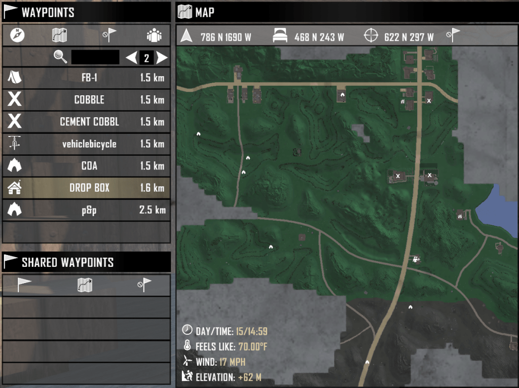 7D2D nodes and POI map around Bob's Boars